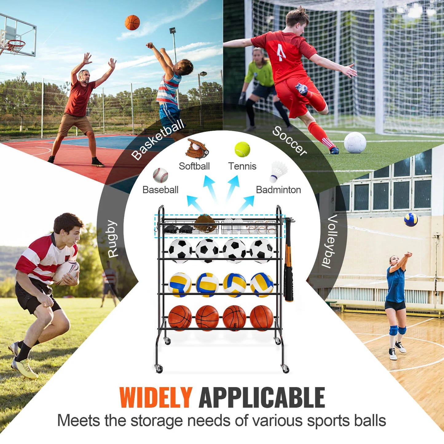 VEVOR Four Layer Rolling Basketball Rack And Storage Organizer