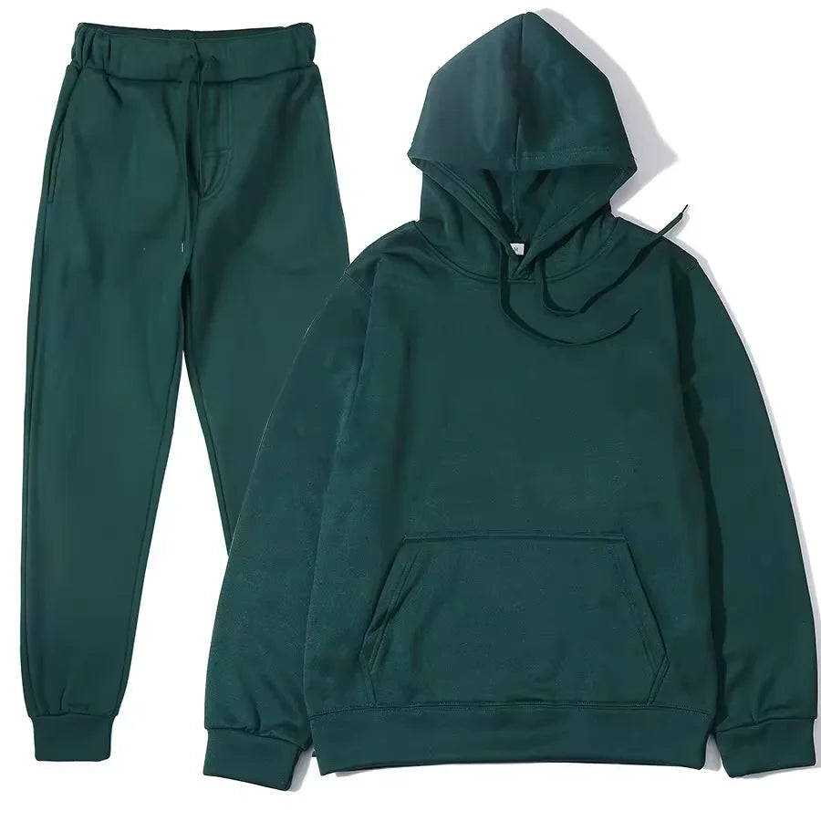 NONECN Winter Tracksuit Women Two Piece Set Hooded Sweatpants