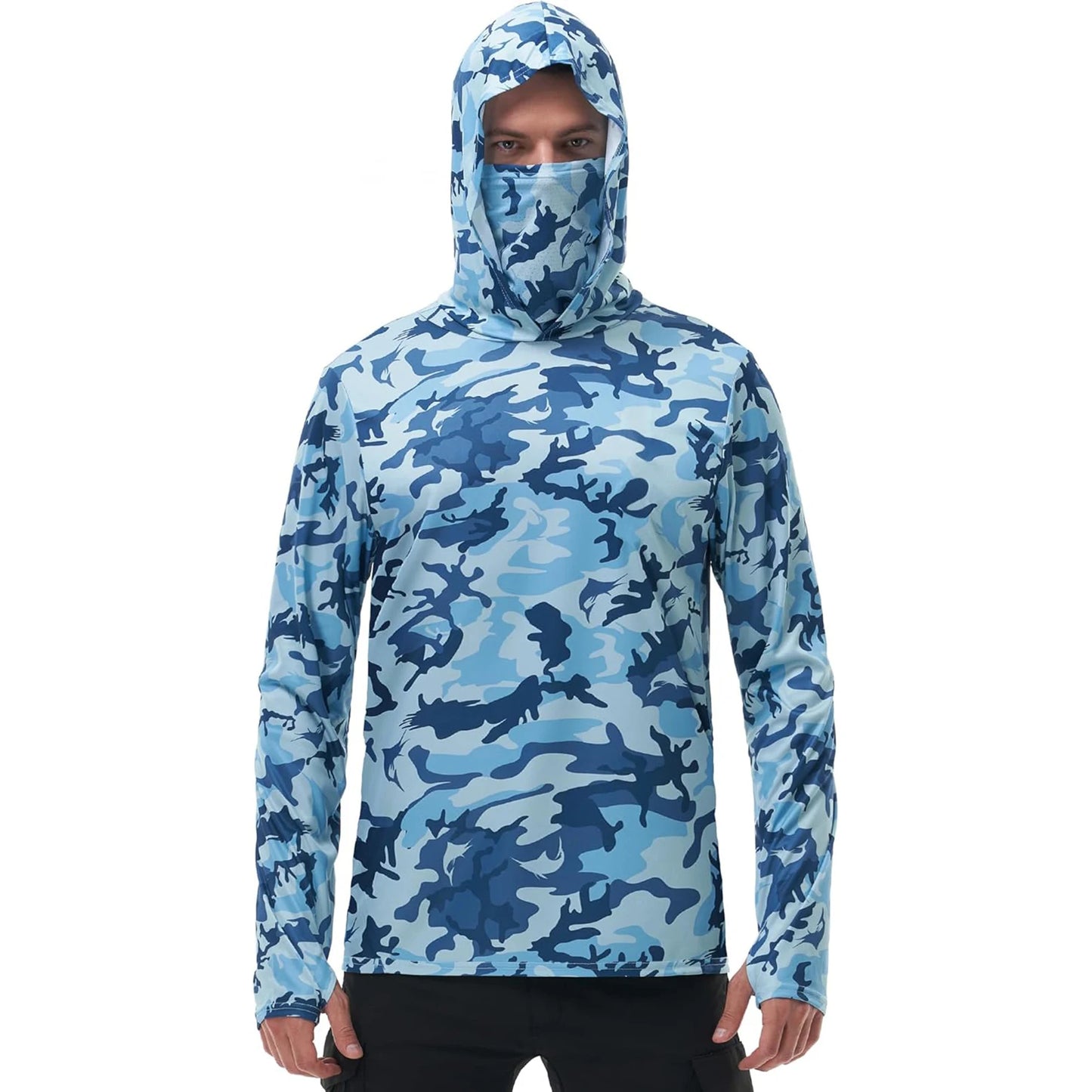 Men's Camo Print Hoodie Shirt With Built In Face Mask