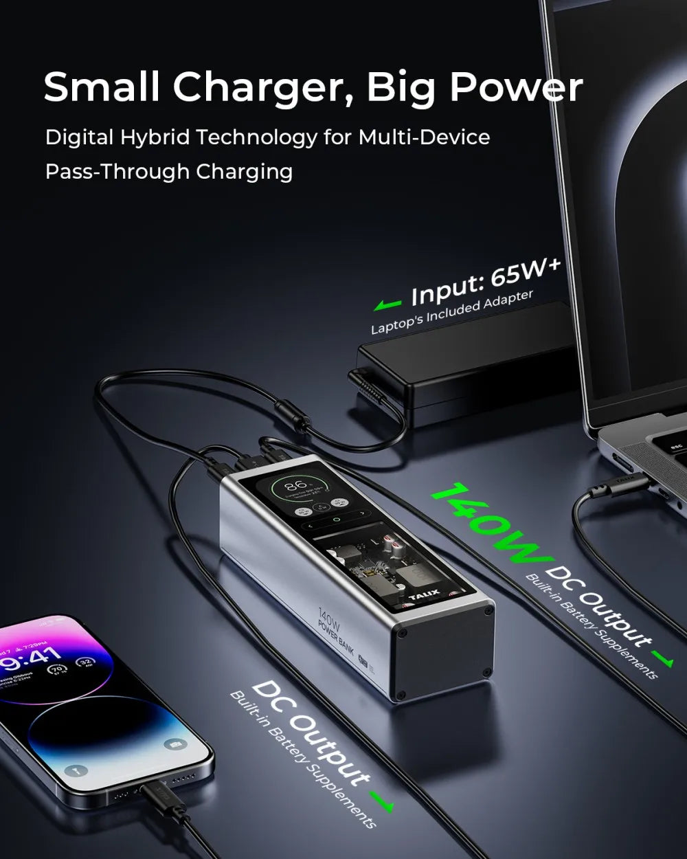 TALIX 140W Power Bank 20000mAh Portable Laptop Charger With Display