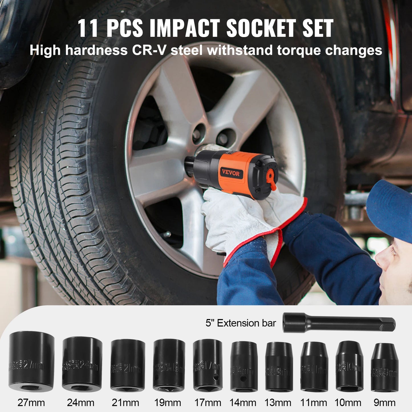SucceBuy Lightweight Pneumatic Impact Gun With 11-Piece Socket Set
