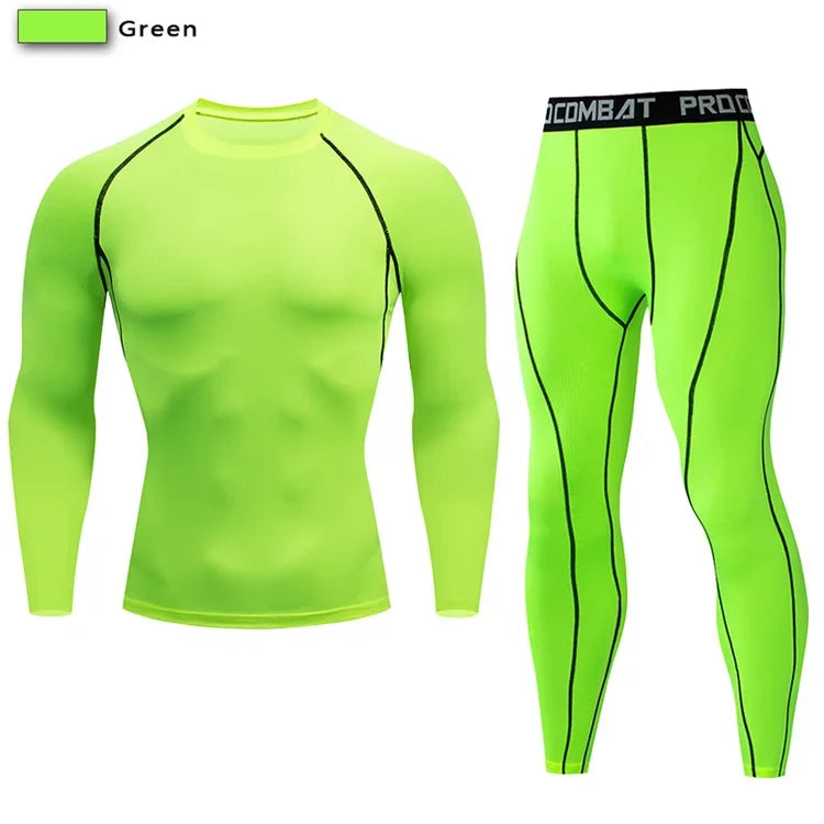 NONECN 2pc Men Compression Sportswear Set Elastic Training Yoga Tracksuit