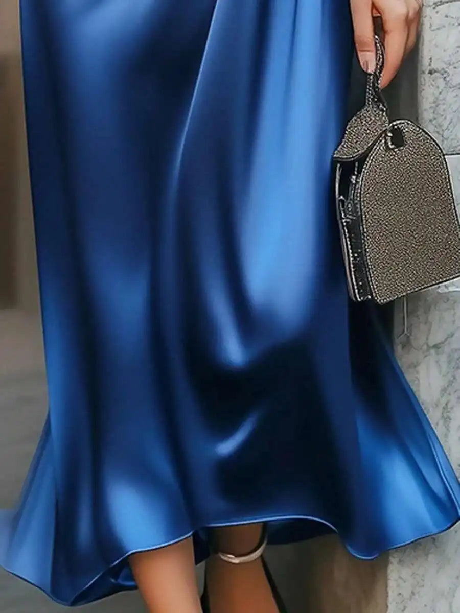Satin Maxi Dress With V Neck And Draped Detail Couture
