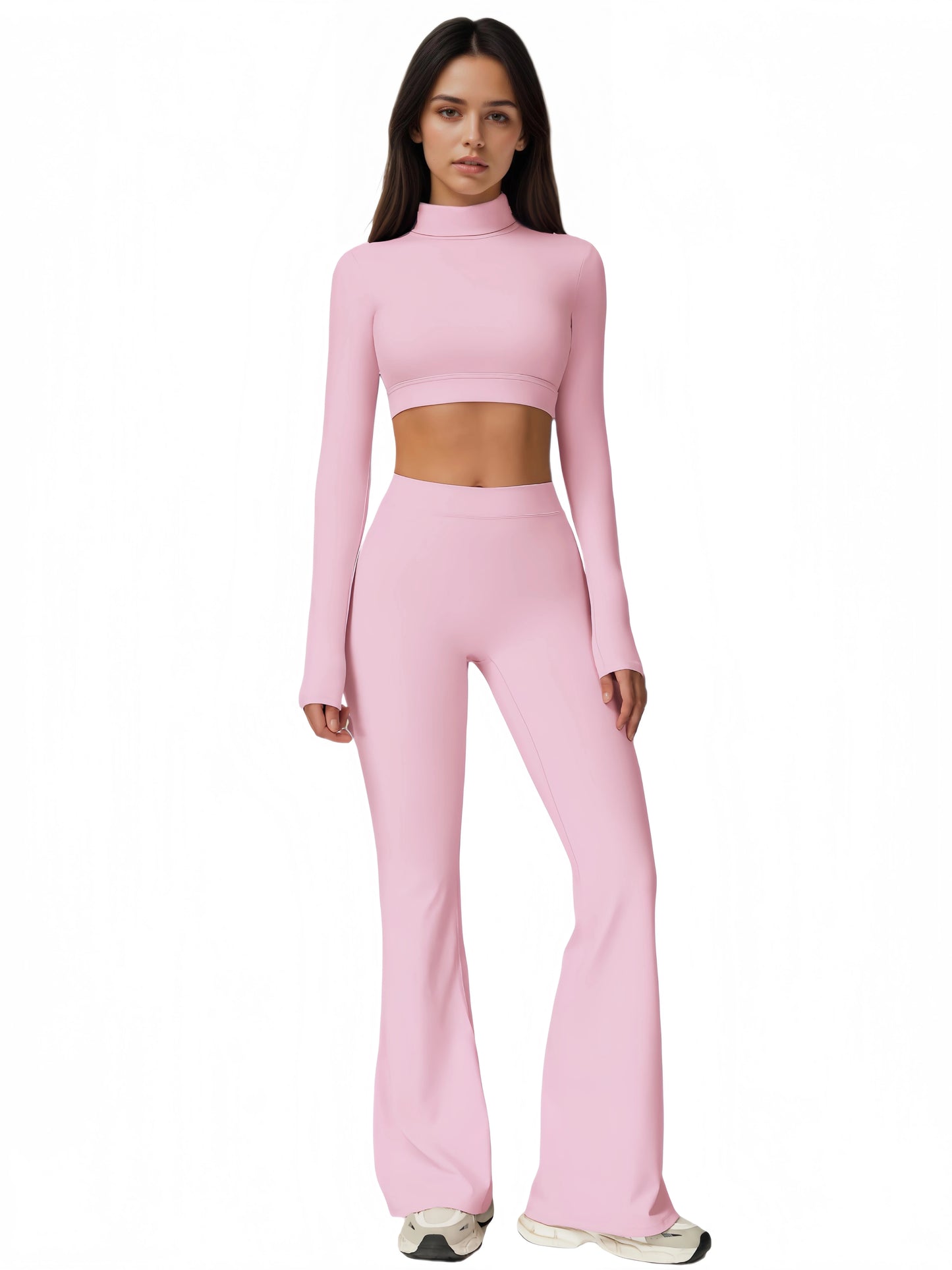 Airila Women's High-Neck Yoga Set Back-Cutout Flared Pants Removable Pads