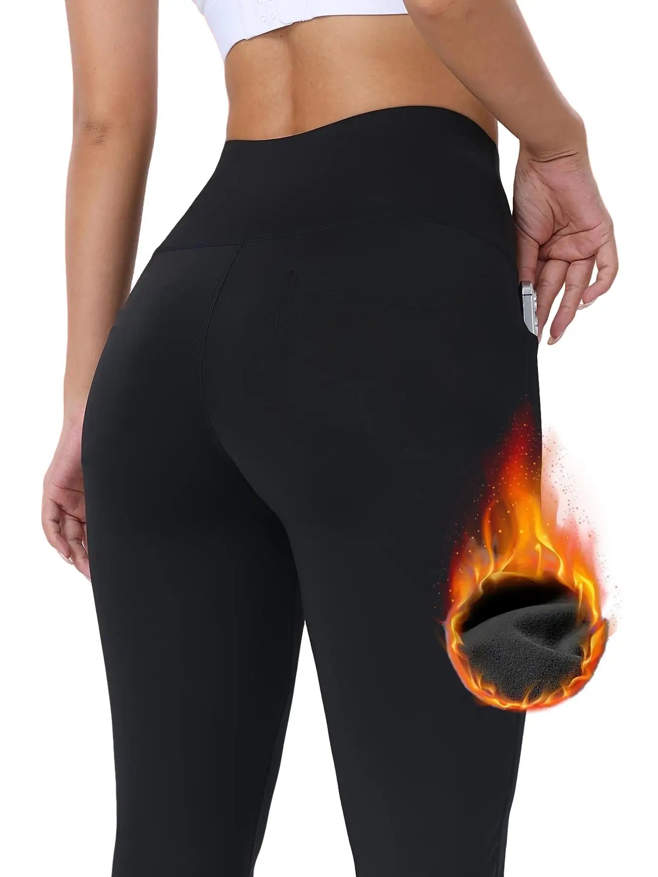 Womens Fleece Lined High Waist Yoga Pants With Pockets