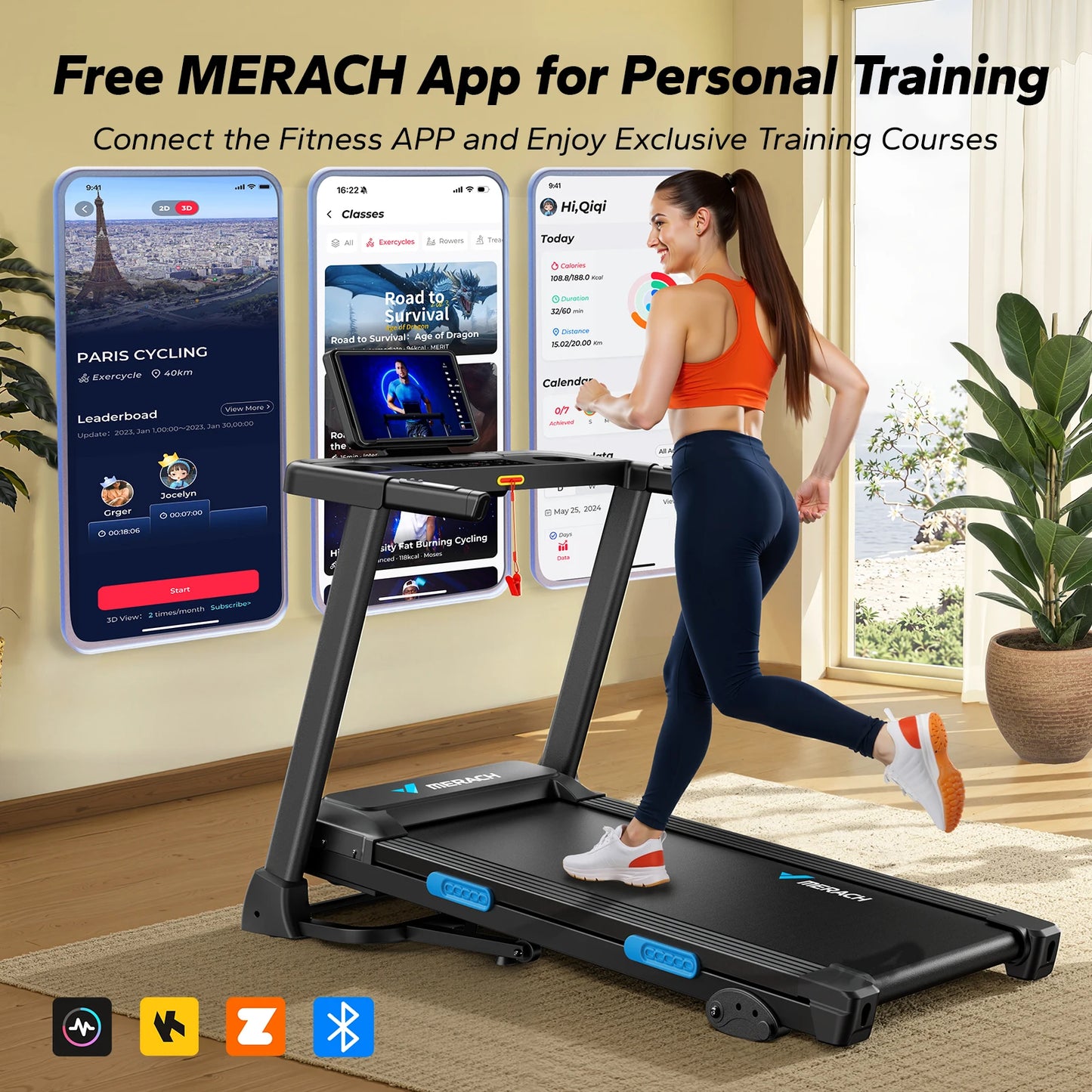 MERACH Foldable Treadmill T12 With Incline And Heart Rate Monitoring