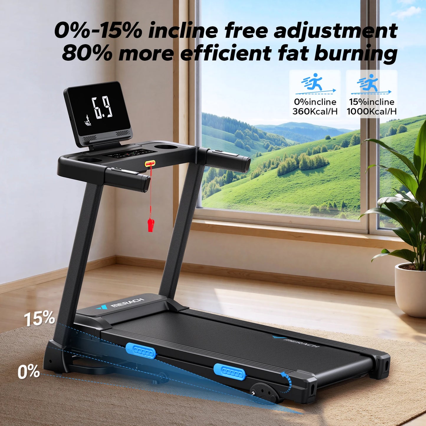 MERACH Foldable Treadmill T12 With Incline And Heart Rate Monitoring