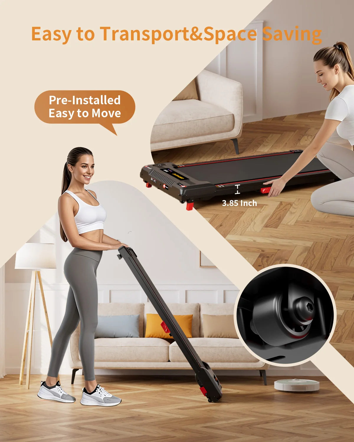 NONED Under Desk Treadmill With Incline 2.5HP Home Use