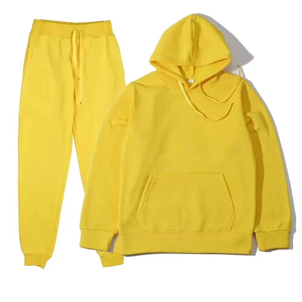 NONECN Winter Tracksuit Women Two Piece Set Hooded Sweatpants