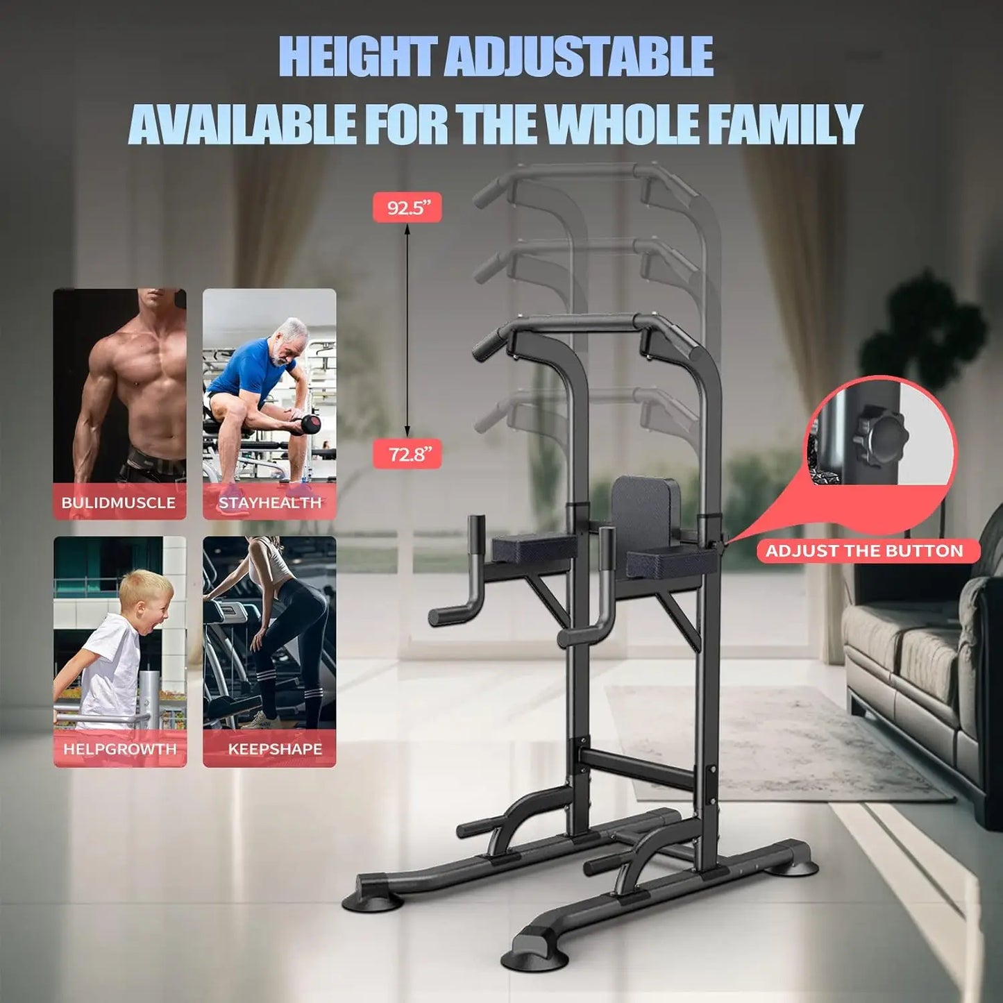 Adjustable Power Tower for Gym Pull Up Dip Station