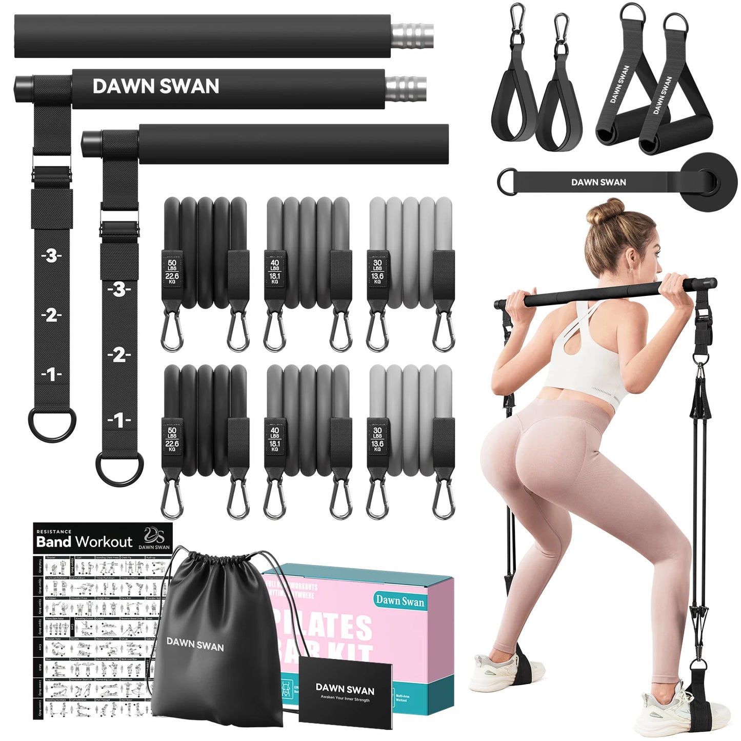 Pilates Bar Kit With Resistance Bands For Home Workout