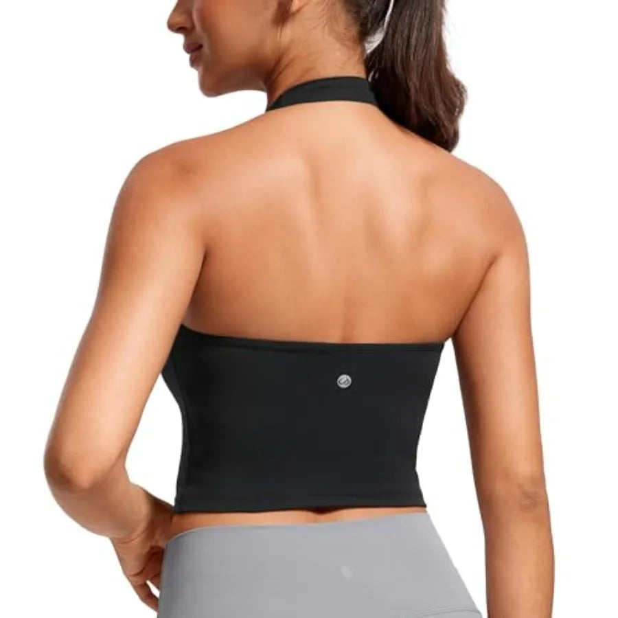 CRZ YOGA Butterluxe Halter Crop Tank Top Open Back Bra