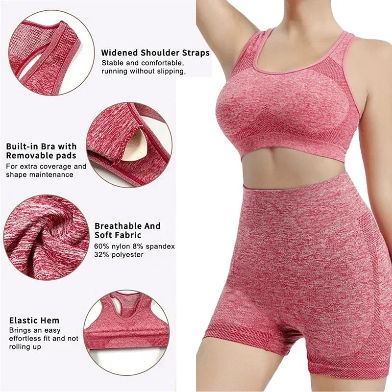 Yoga Set for Women Seamless Gym Wear Bra Shorts Leggings
