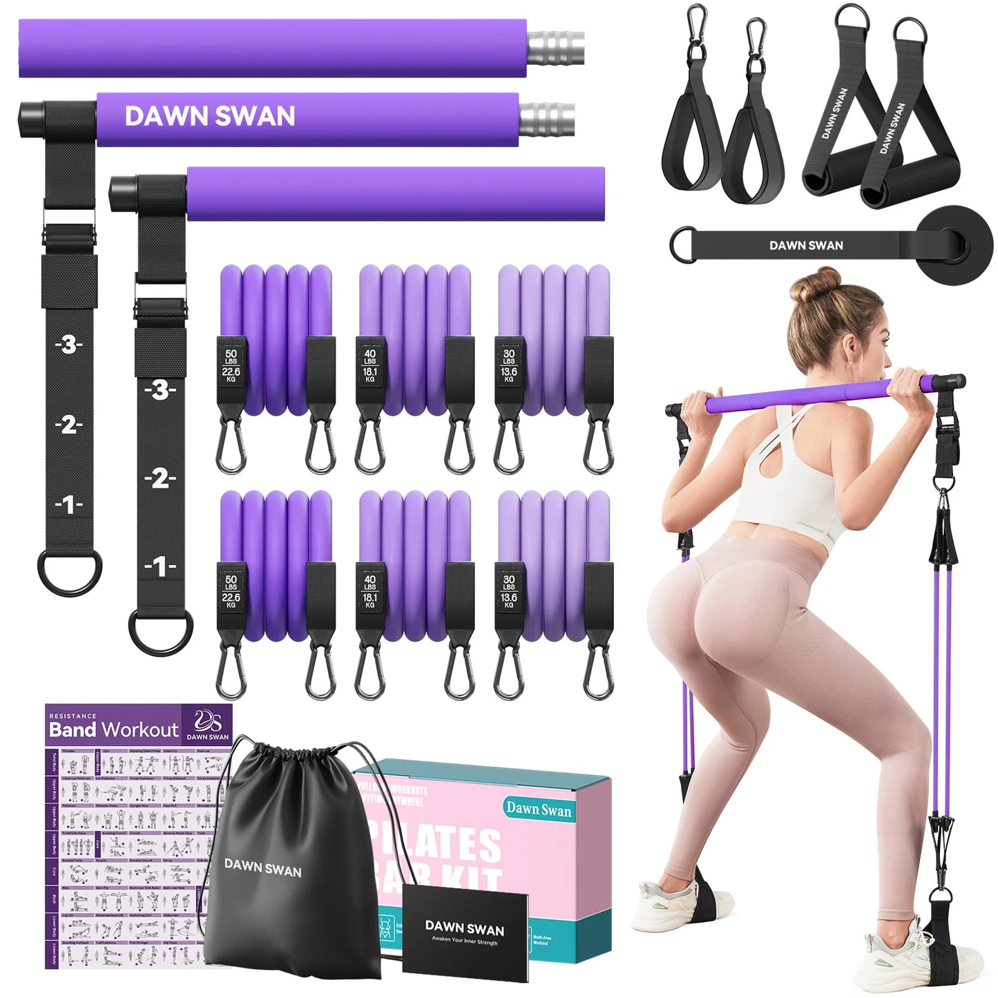 Pilates Bar Kit With Resistance Bands For Home Workout