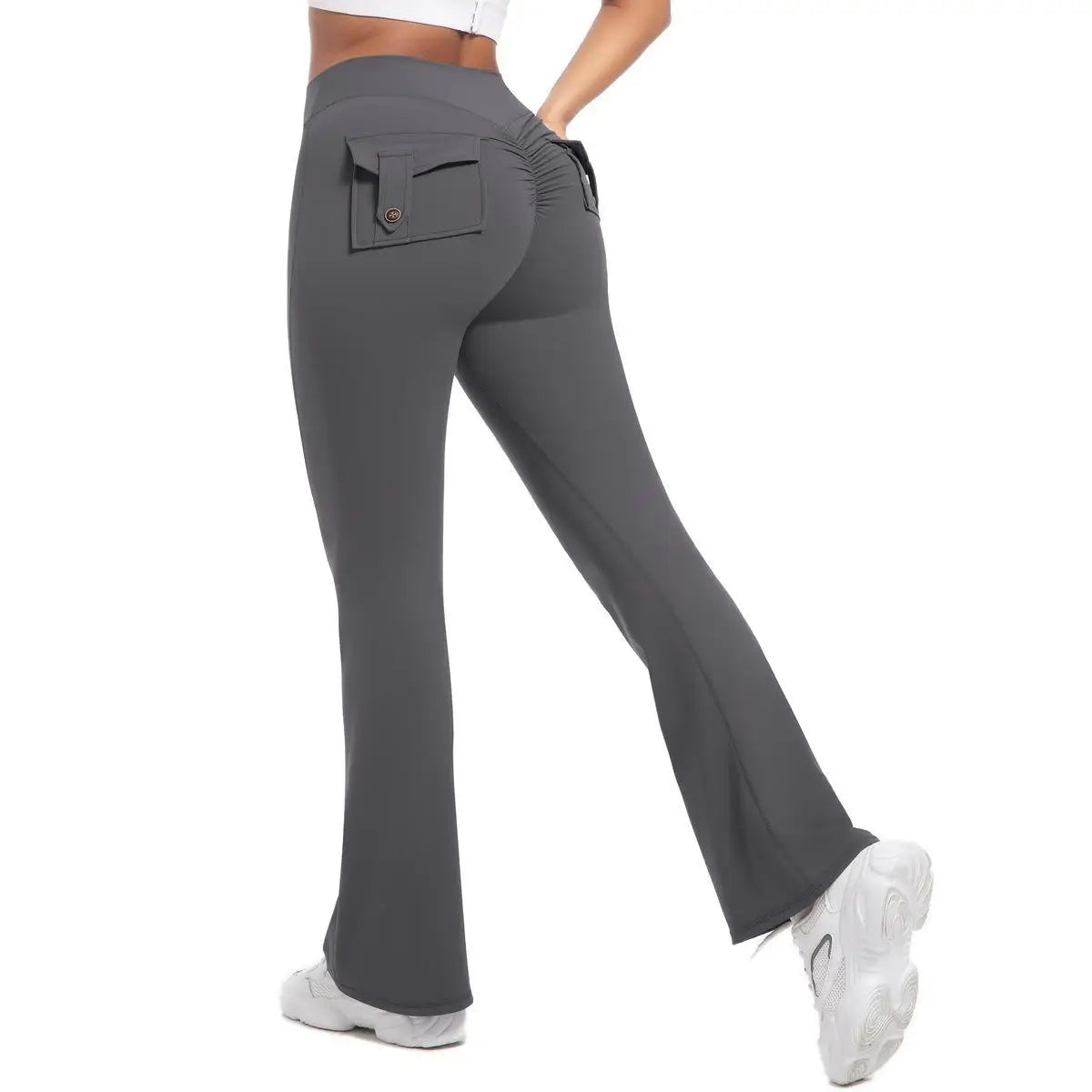 Women Yoga Flare Trousers High Waisted Wide Leg With Pockets