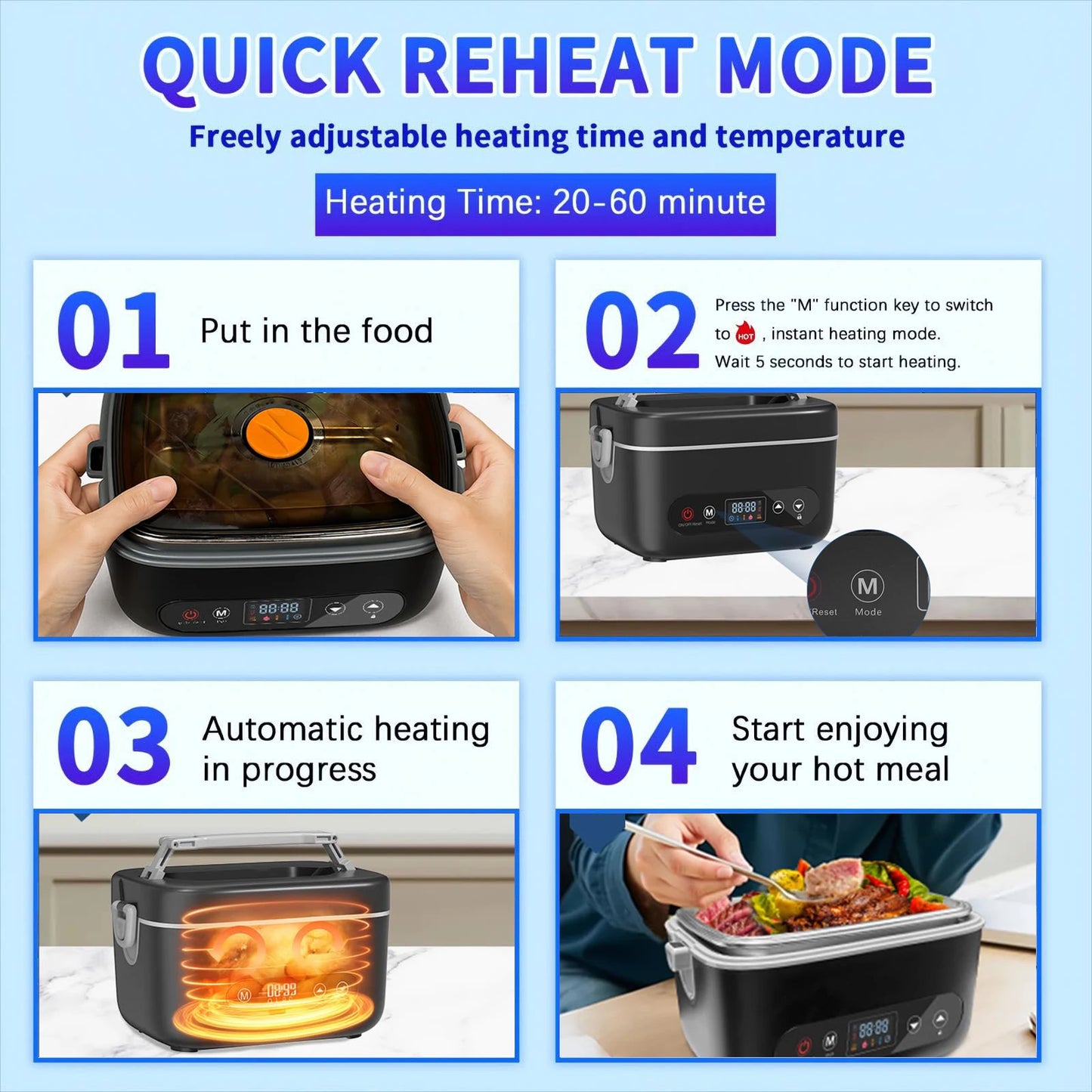 Wireless Lunch Box Heater 12000mAh With Five Sided Heating