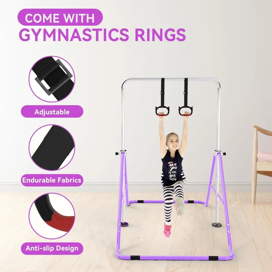 XMSJ Kids Gymnastics Bar With Height Adjustable Foldable Rings