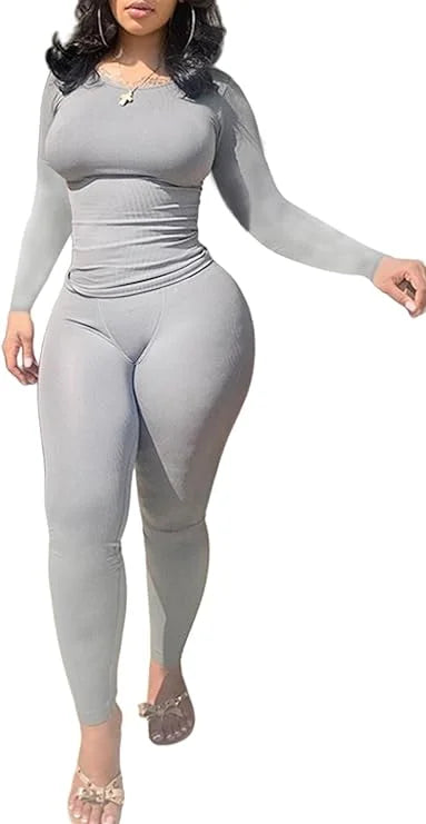Women Two Piece Long Sleeve Leggings Set Exercise Wear