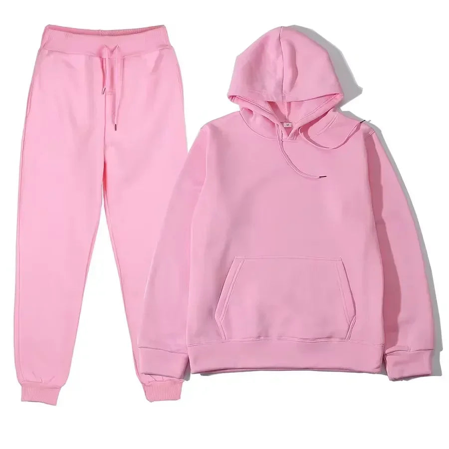 NONECN Winter Tracksuit Women Two Piece Set Hooded Sweatpants