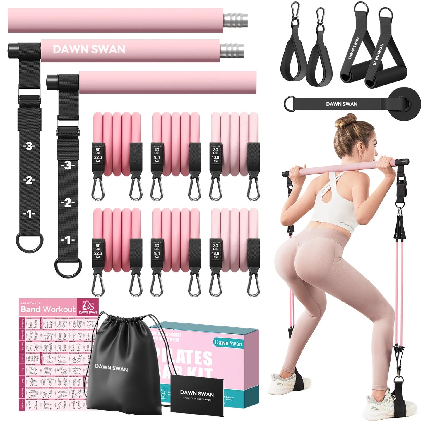 Pilates Bar Kit With Resistance Bands For Home Workout