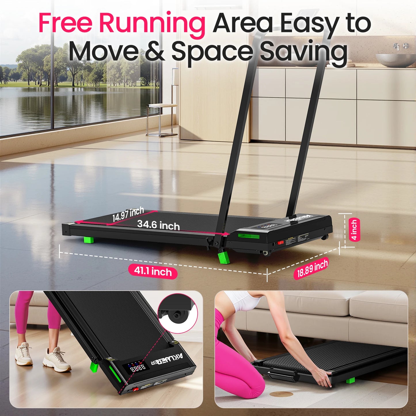 AKLUER Walking Pad Treadmill With Incline And 2.5HP Brushless Motor
