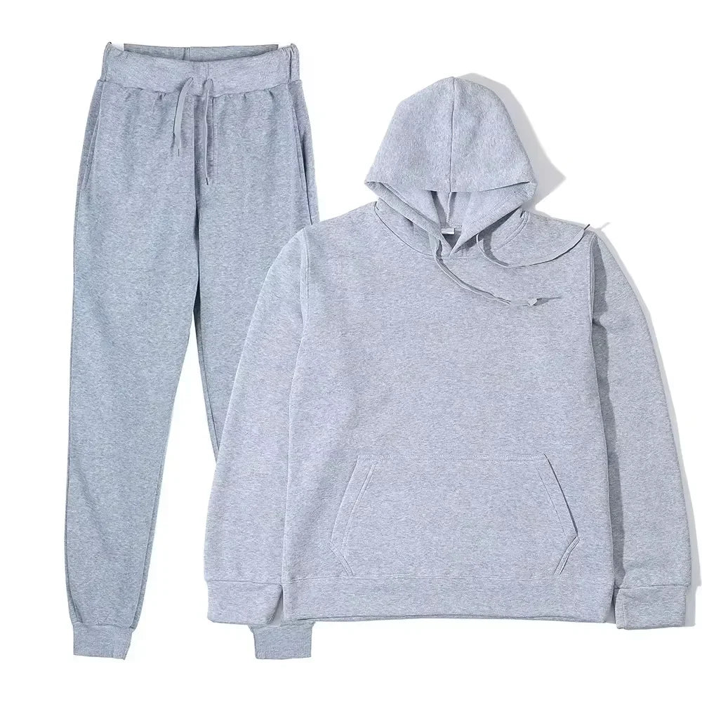 NONECN Winter Tracksuit Women Two Piece Set Hooded Sweatpants