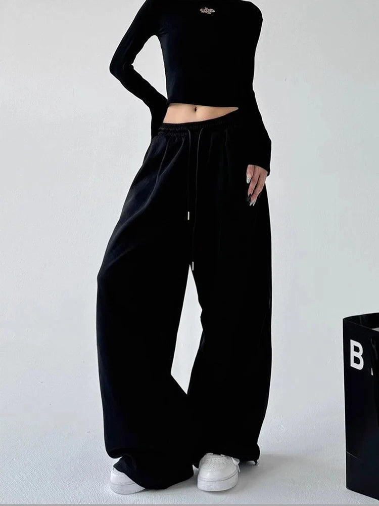 Harajuku Wide Leg Sweatpants Women Baggy Drawstring Joggers Streetwear