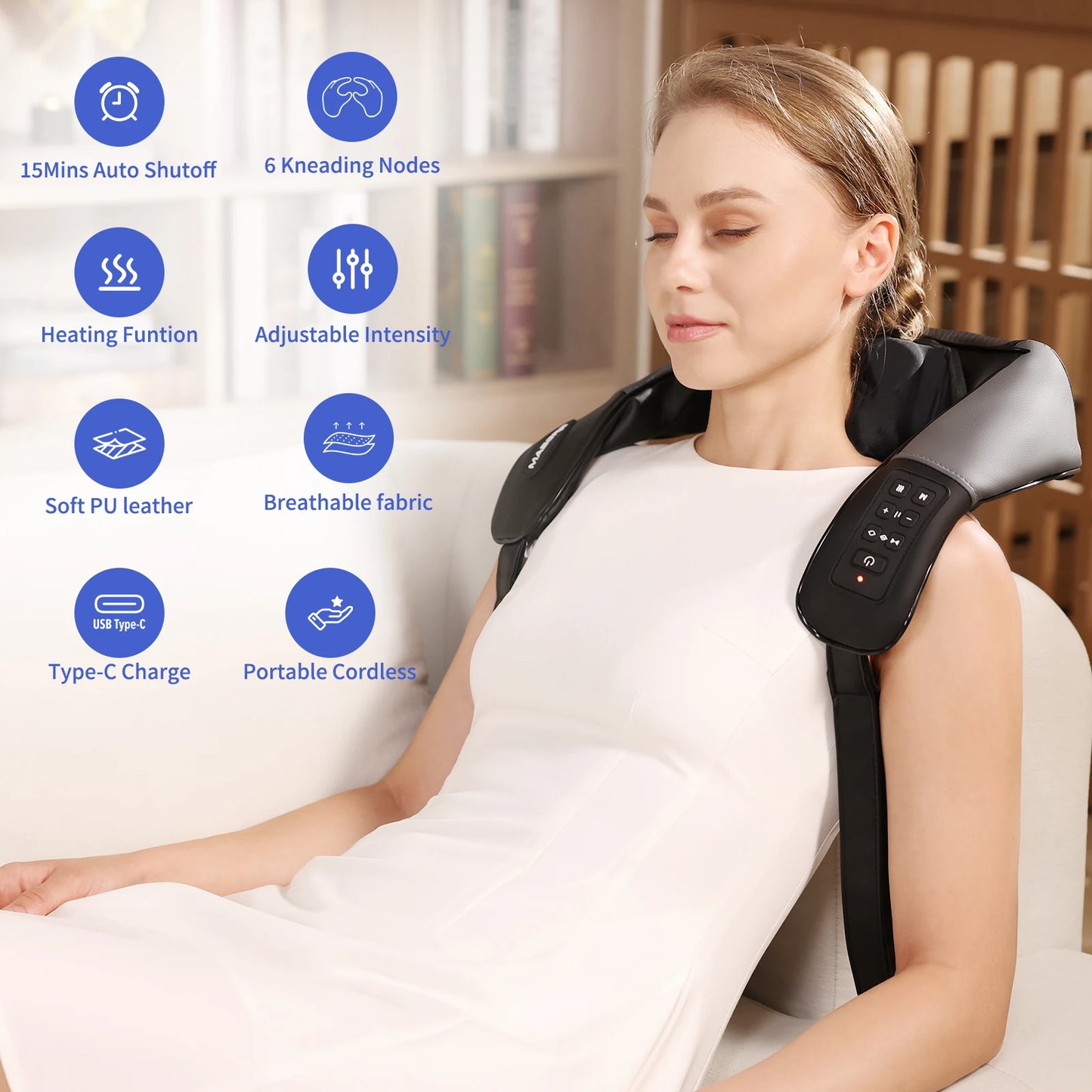 Masgree Adjustable Width Electric 4D Cordless Neck Massager With Heat