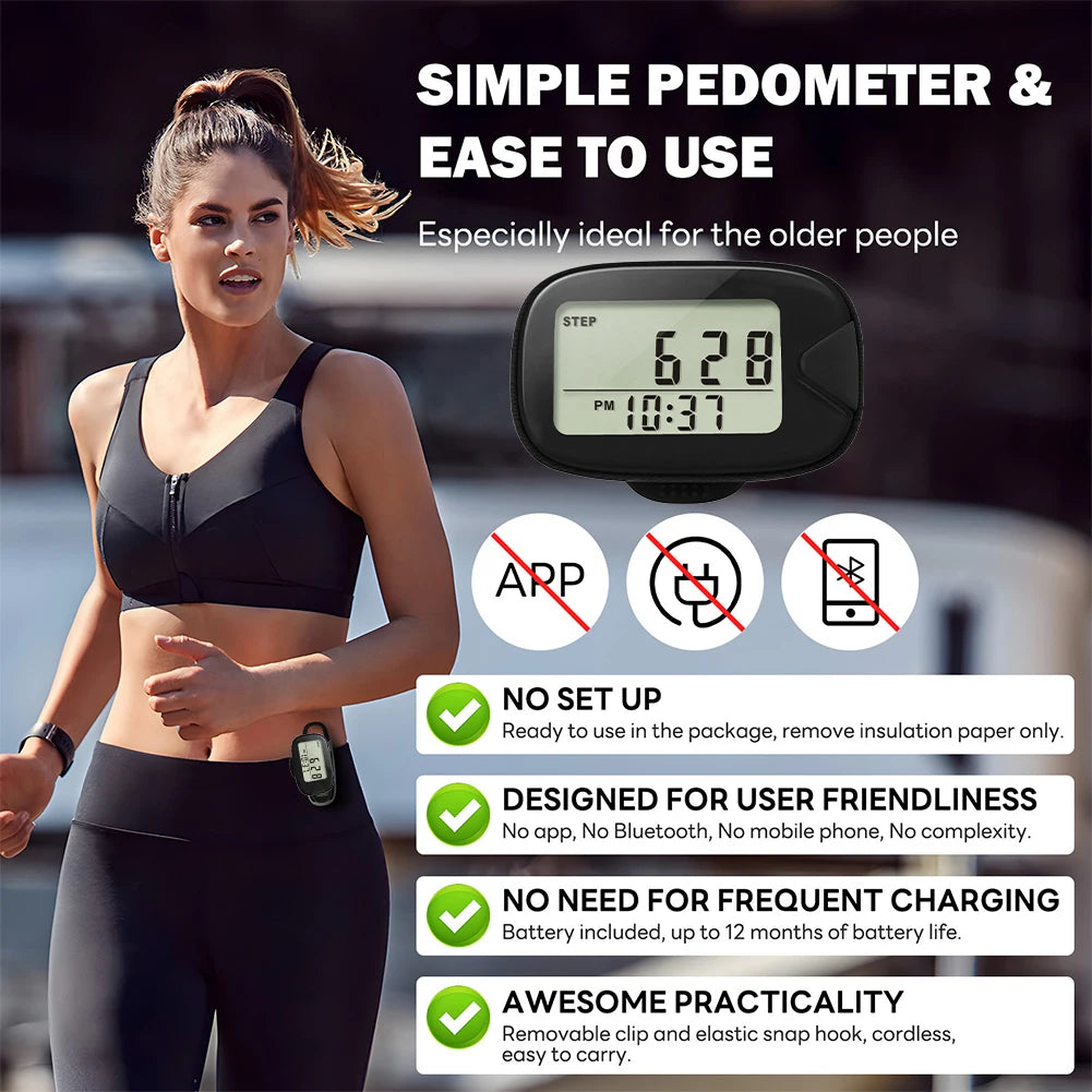 APWIKOGER Walking Pedometer Clip-On Step Counter LCD Display
