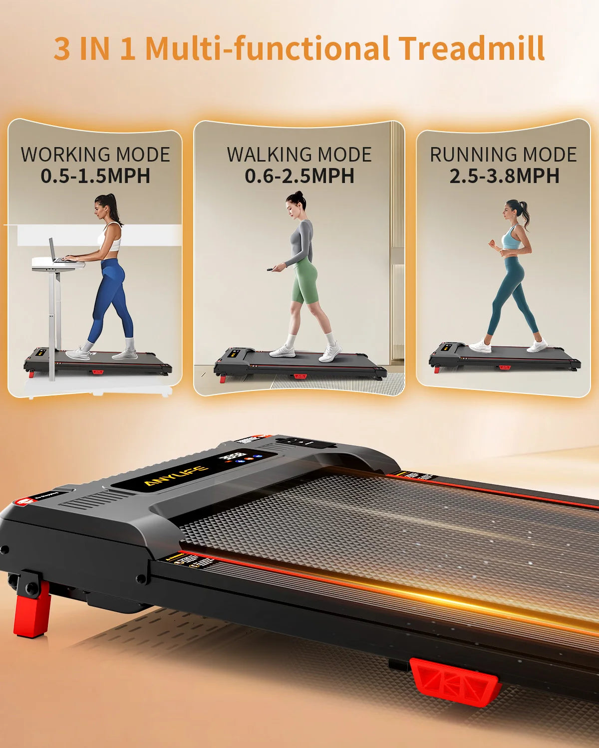 NONED Under Desk Treadmill With Incline 2.5HP Home Use