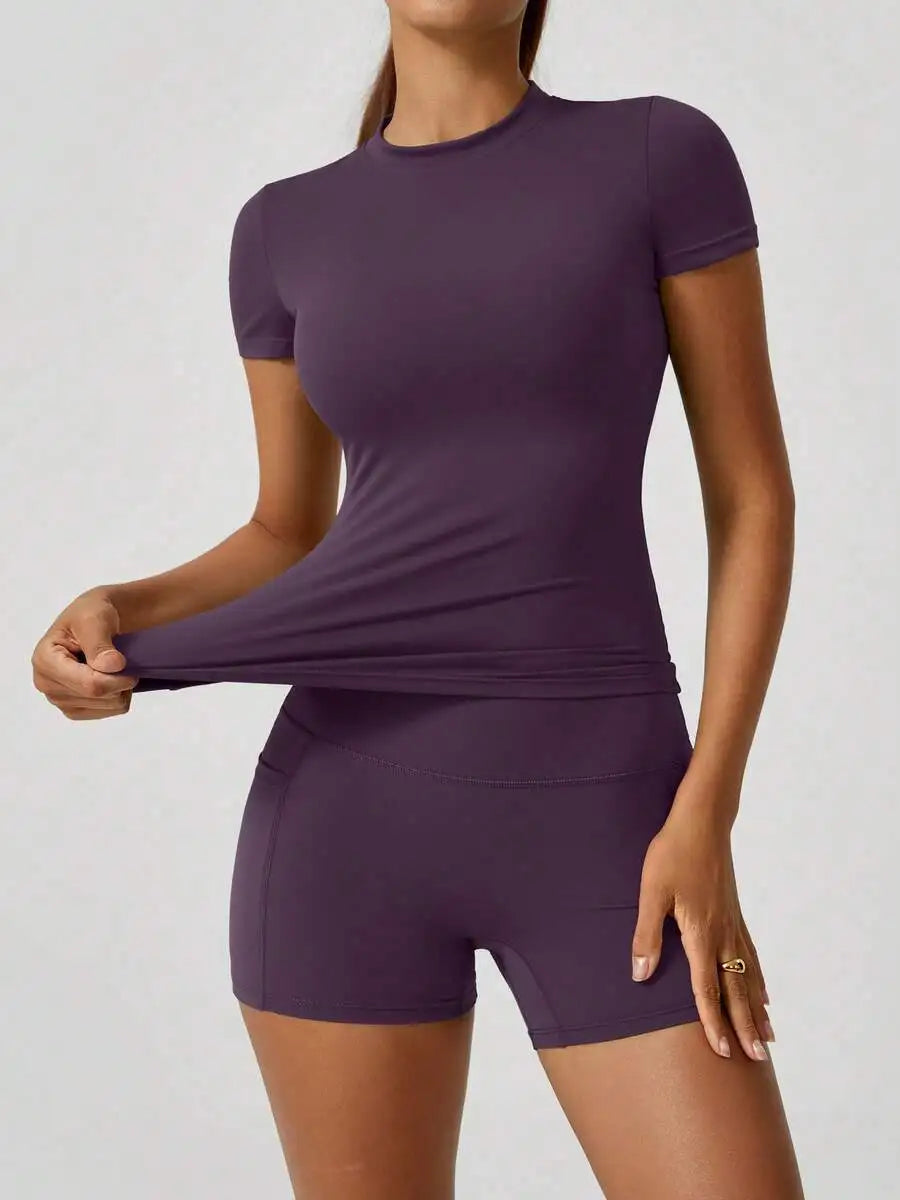 Women's Seamless Yellow High Waist Tummy Control Shorts Set