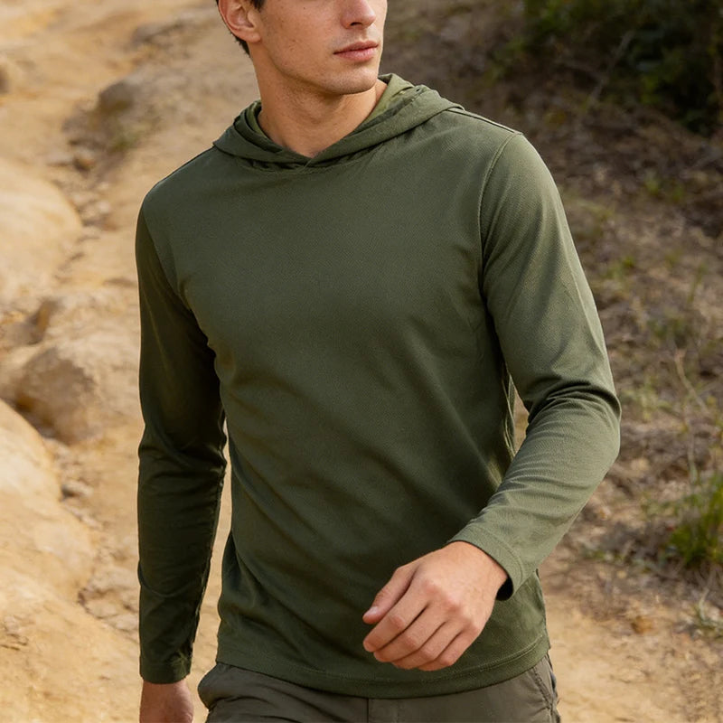 Men's Hooded Long Sleeve Sports T Shirt Breathable Running