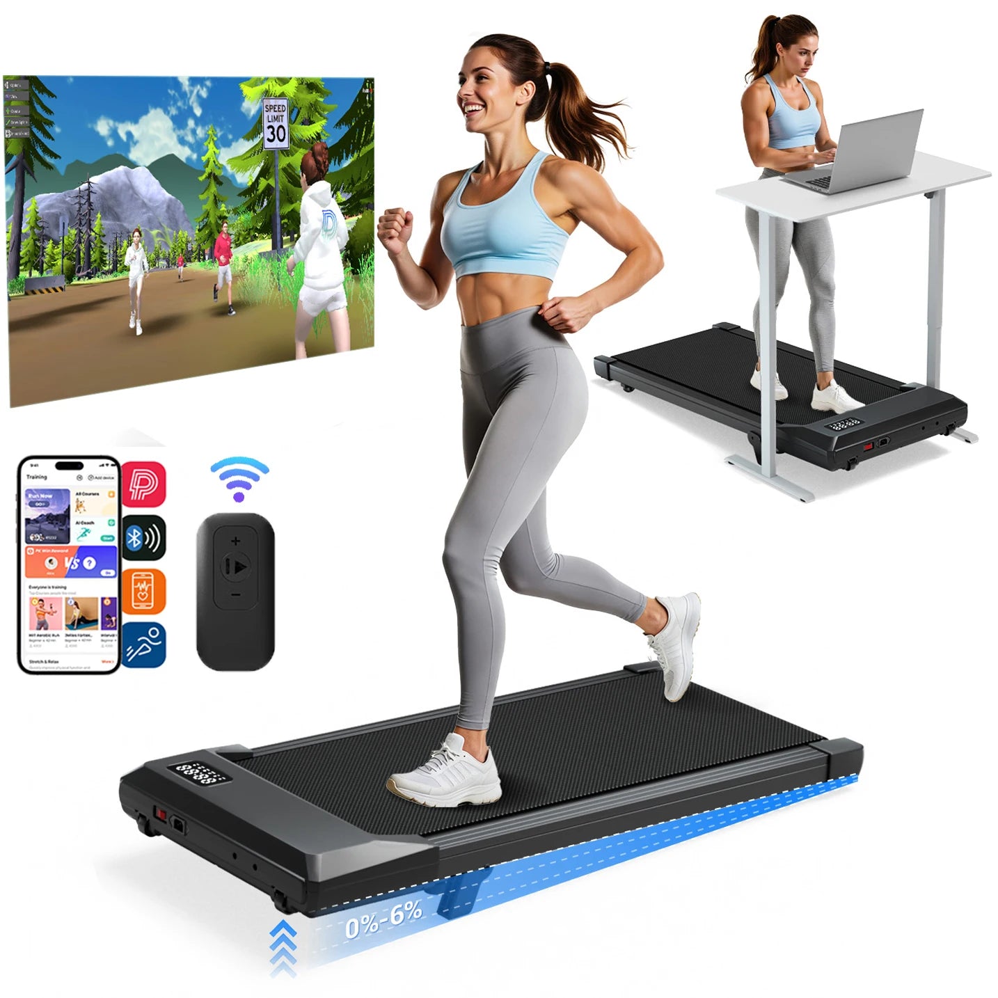 Superun Under Desk Treadmill 2.5 HP Quiet Walking Pad Display