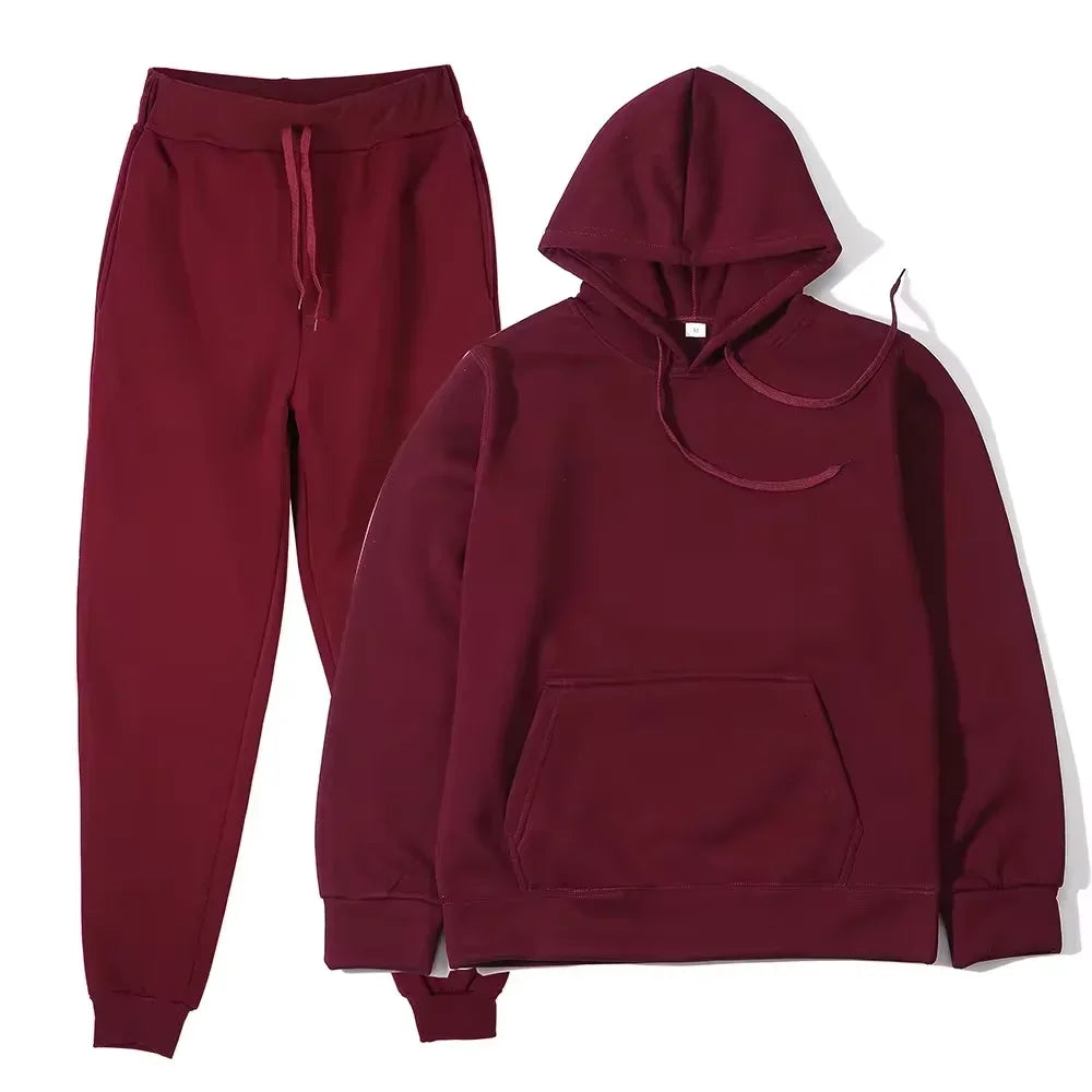 NONECN Winter Tracksuit Women Two Piece Set Hooded Sweatpants