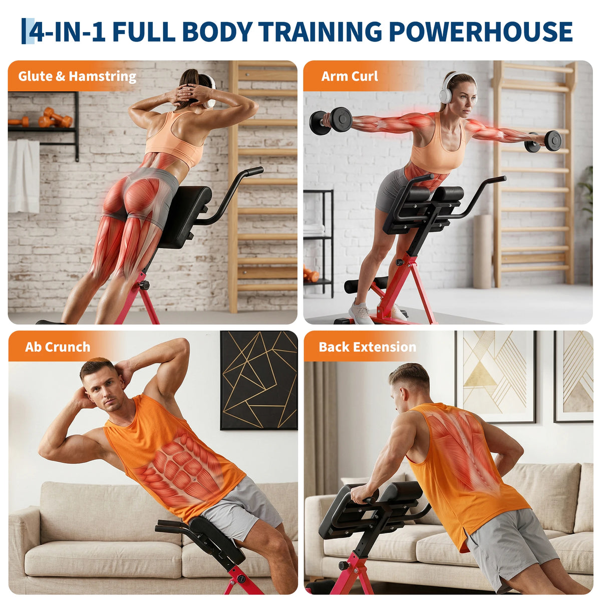 HiMiss Multifunctional Hyperextension Roman Chair Home Gym Equipment