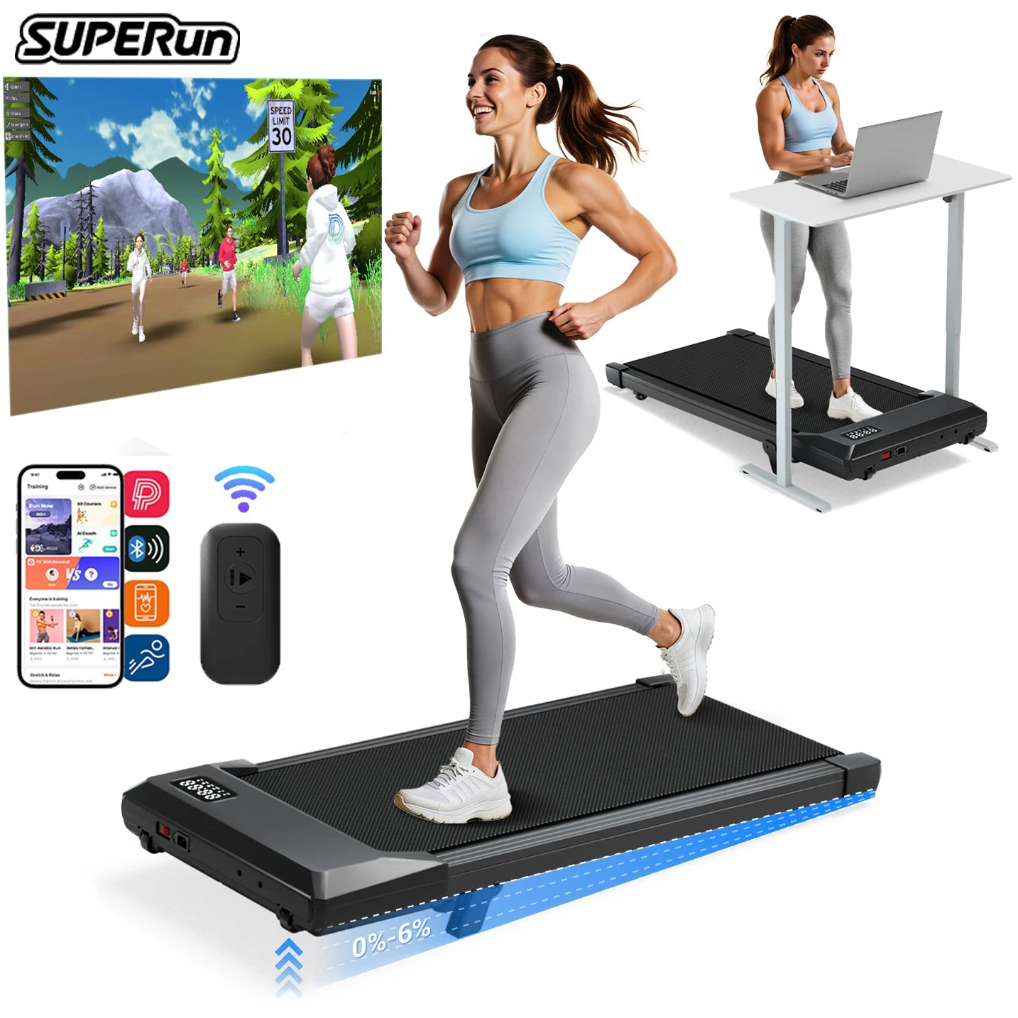 Superun Under Desk Treadmill 2.5 HP Quiet Walking Pad Display