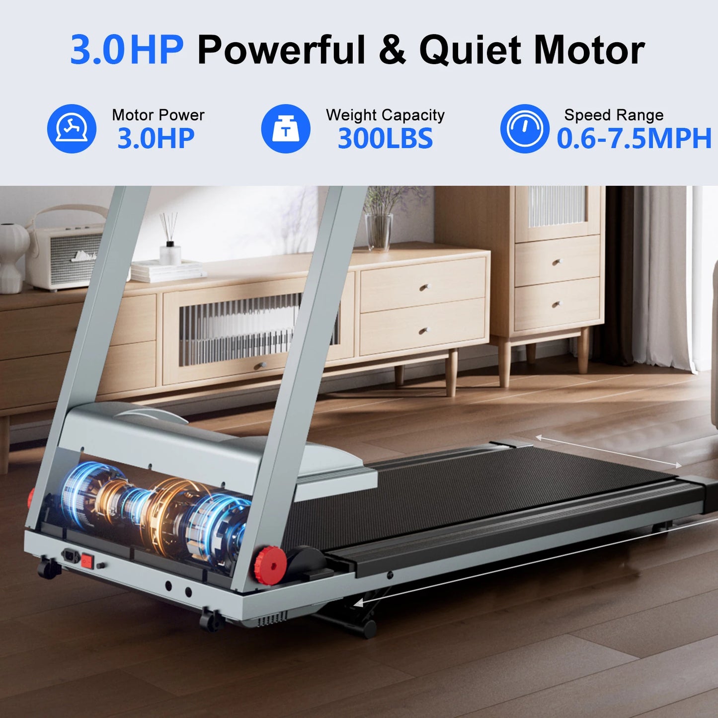 Treadmill 3.0HP With 5 Percent Incline Folding Handles