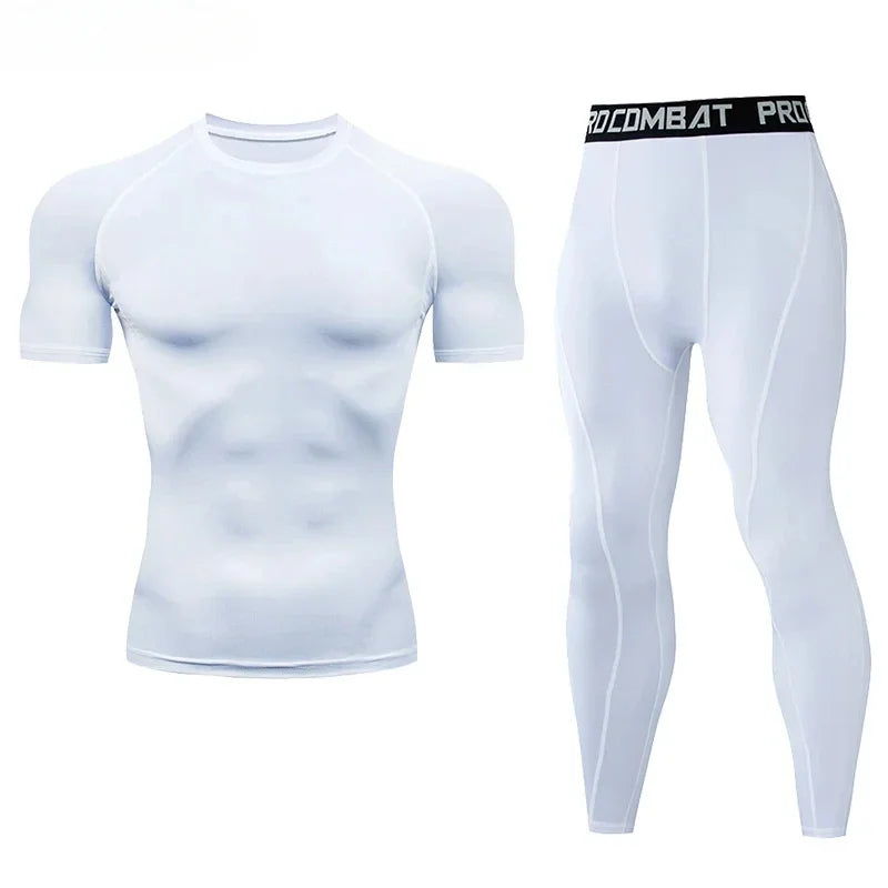 NONECN 2pc Men Compression Sportswear Set Elastic Training Yoga Tracksuit