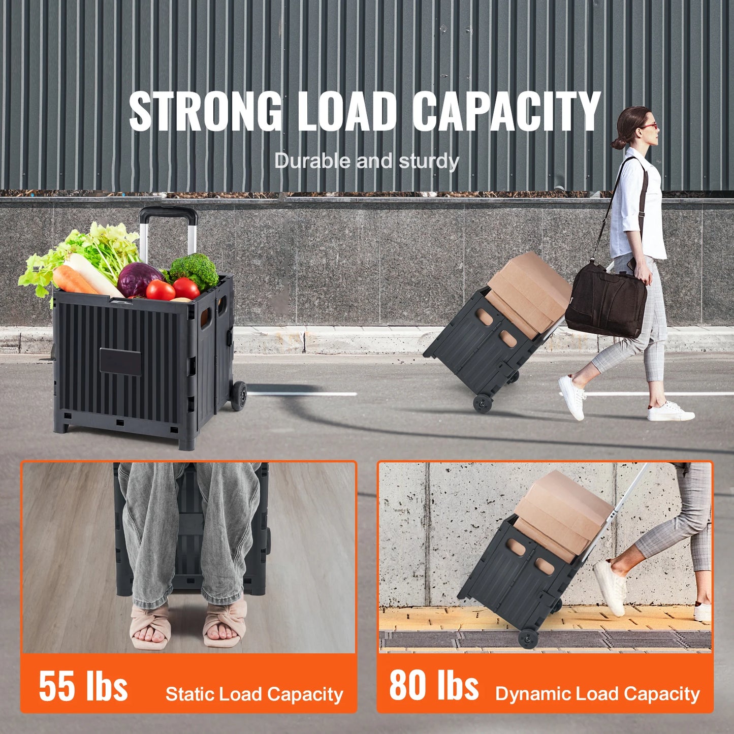 Foldable Utility Cart With Telescoping Handle For Travel And Office