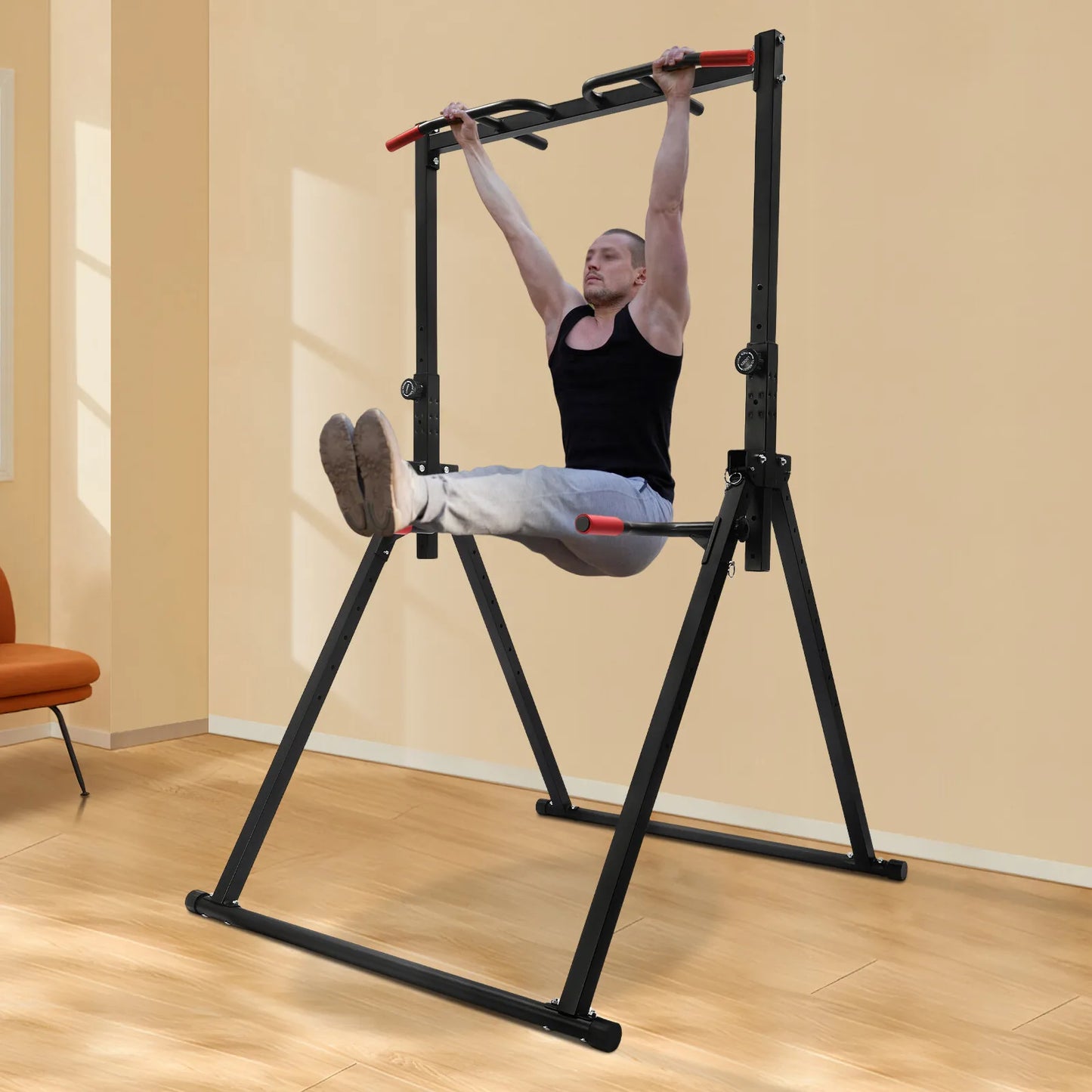 Power Tower Dip Station Adjustable Height For Home Strength Training