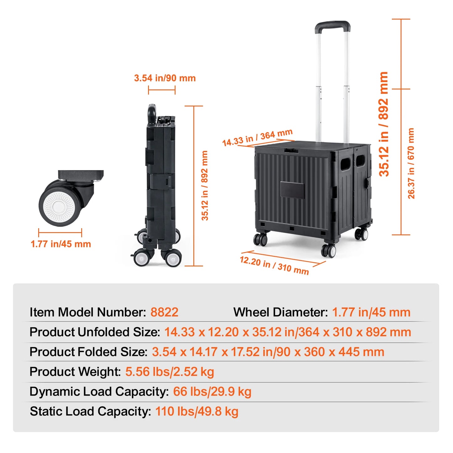 Foldable Utility Cart With Telescoping Handle For Travel And Office