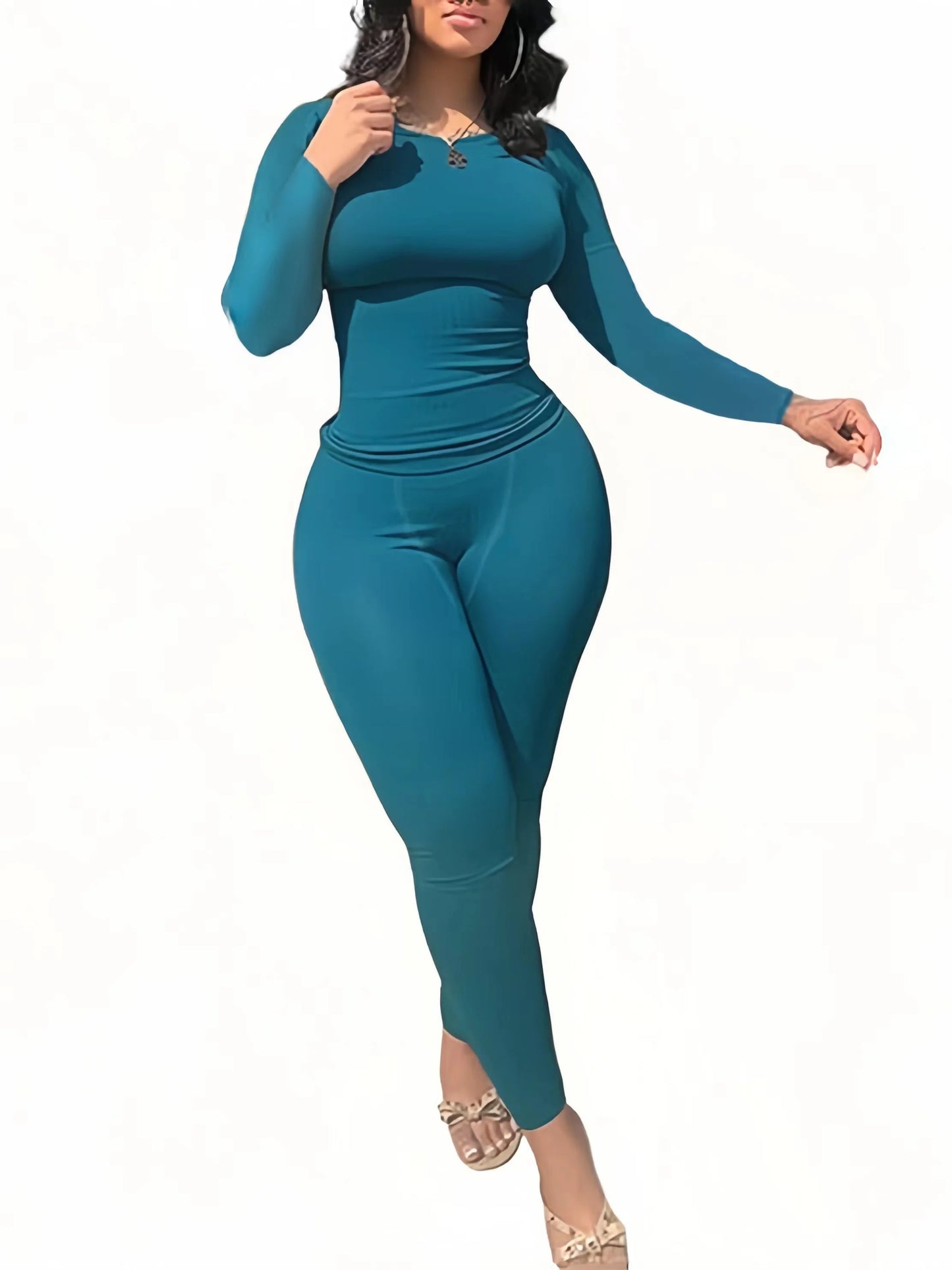 Women Two Piece Long Sleeve Leggings Set Exercise Wear