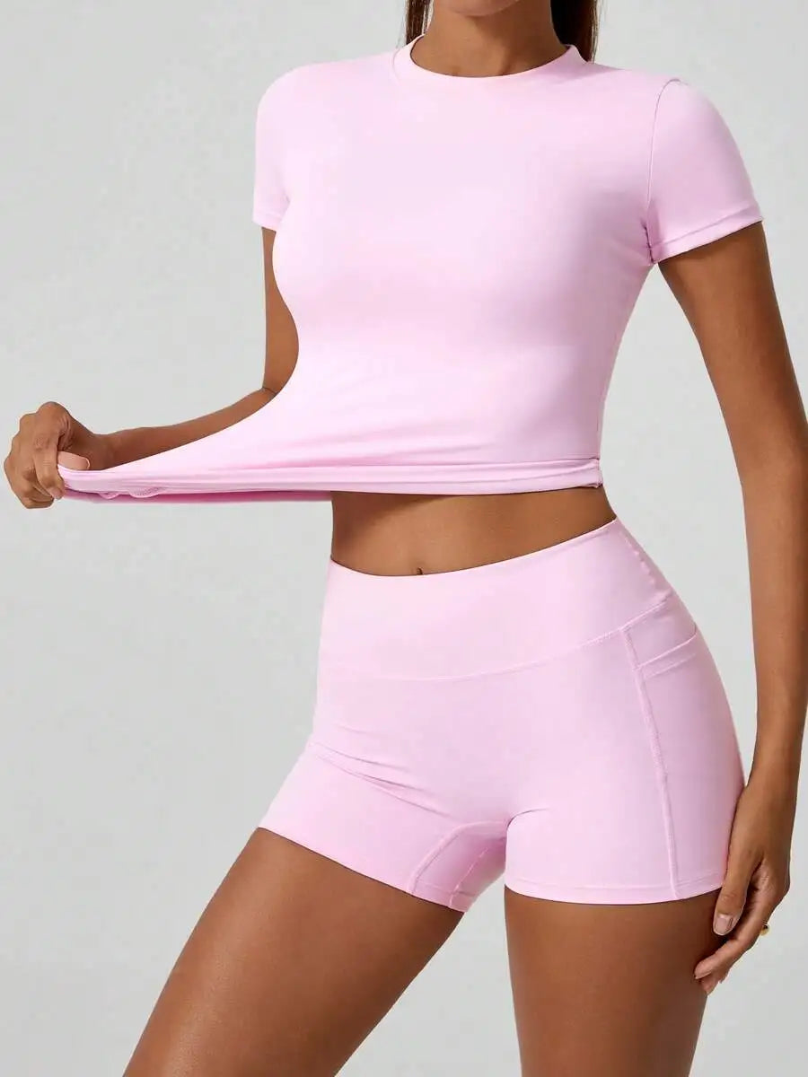 Women's Seamless Yellow High Waist Tummy Control Shorts Set