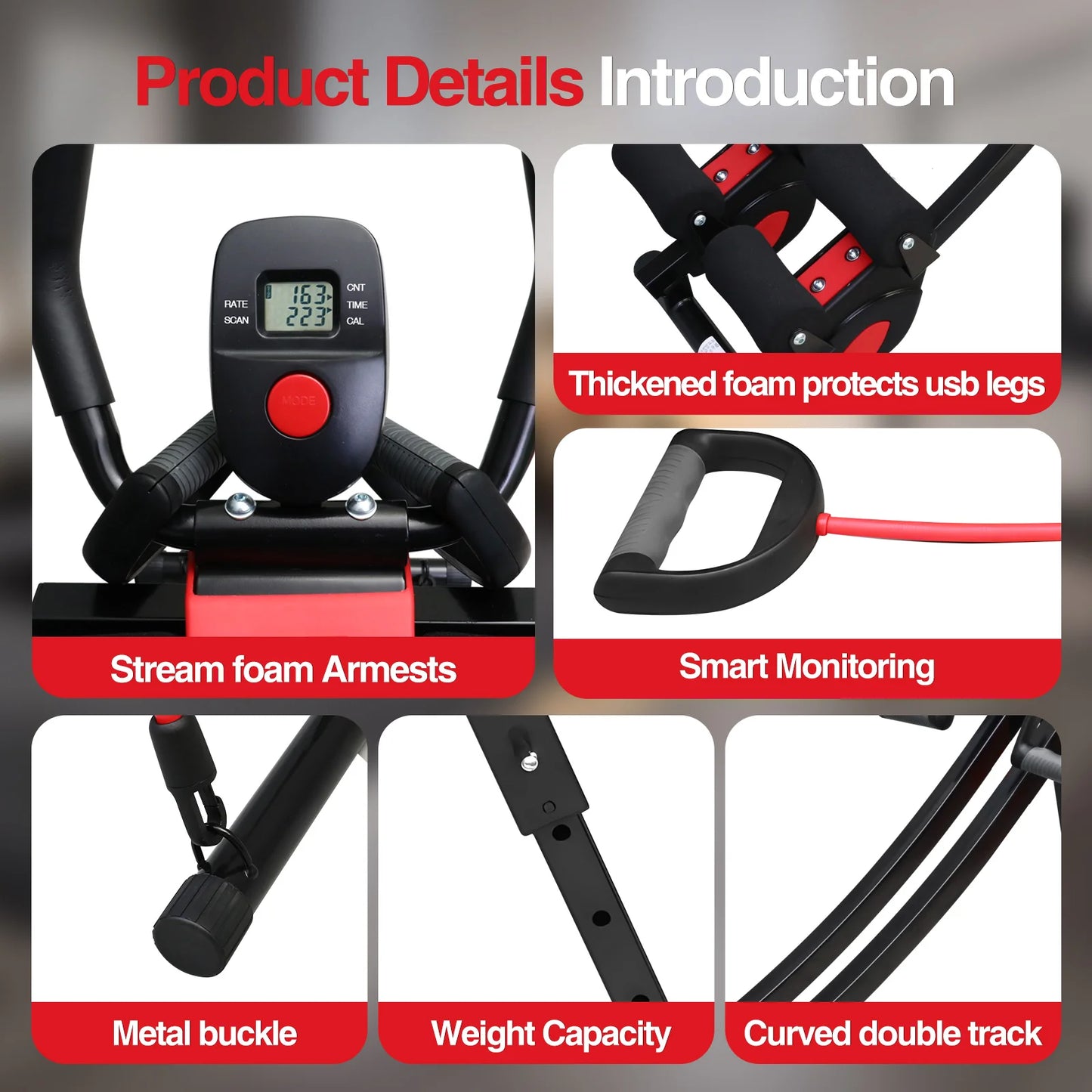 Abdominal Curling Exercise Machine With Adjustable Dual Track Foldable Trainer