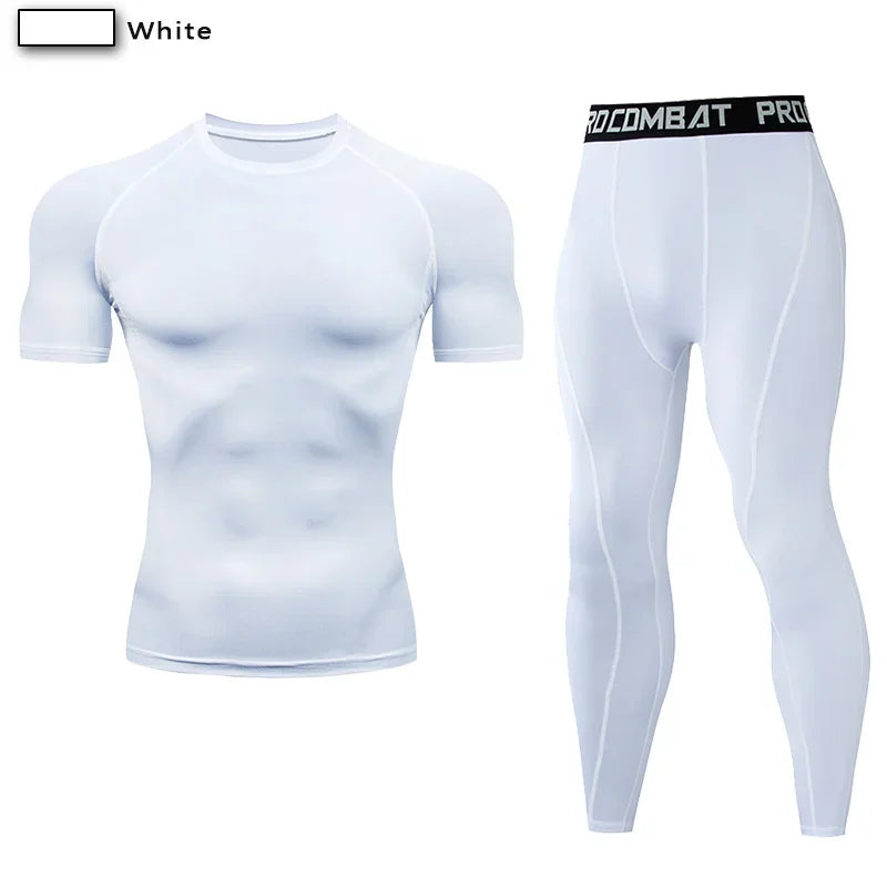 NONECN 2pc Men Compression Sportswear Set Elastic Training Yoga Tracksuit