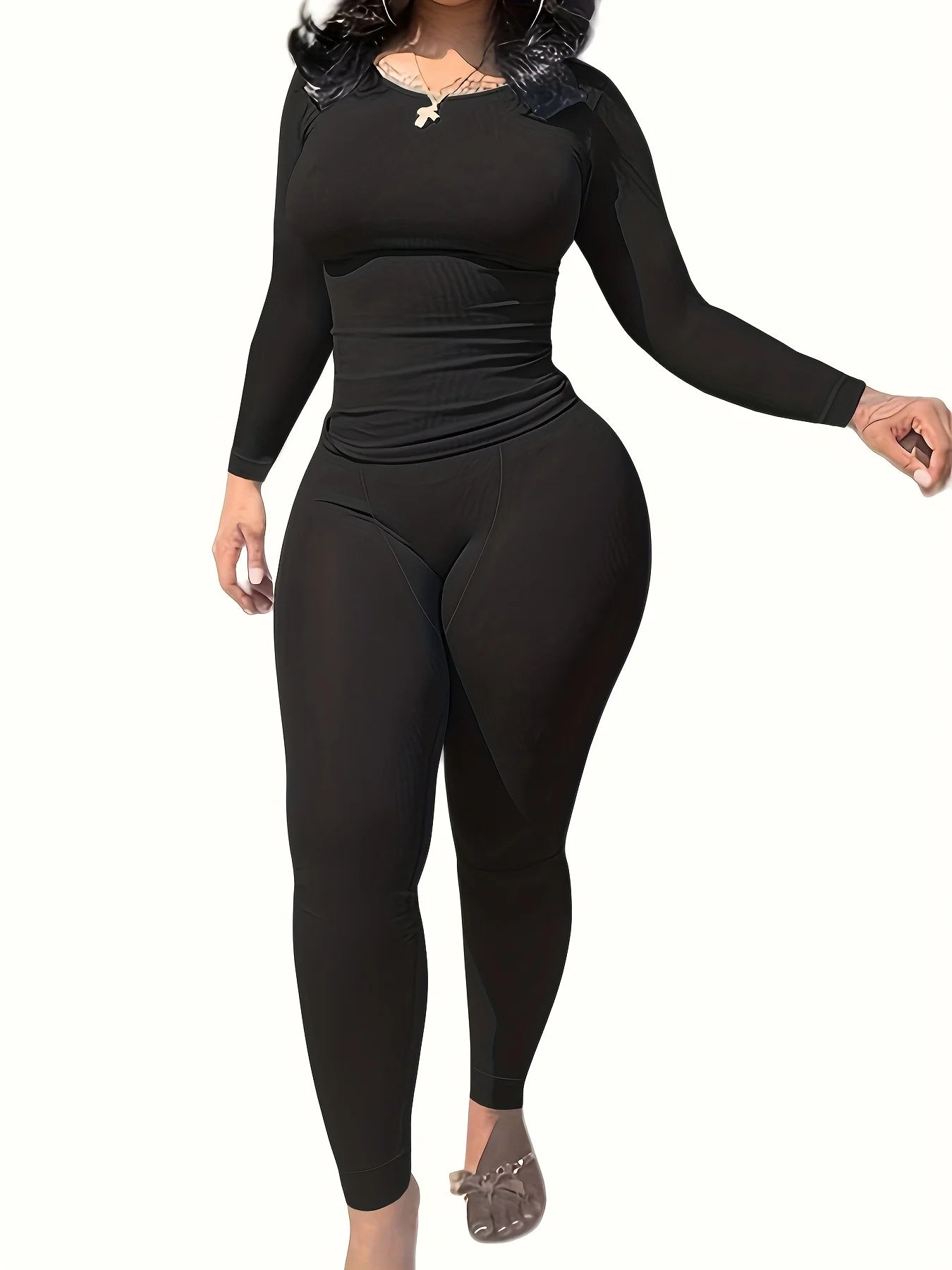 Women Two Piece Long Sleeve Leggings Set Exercise Wear