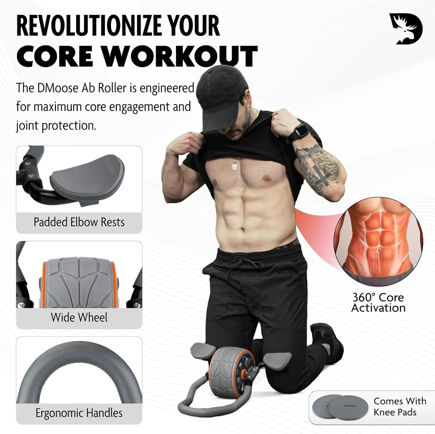 Ab Roller Wheel With Elbow Support And Knee Pads Kit