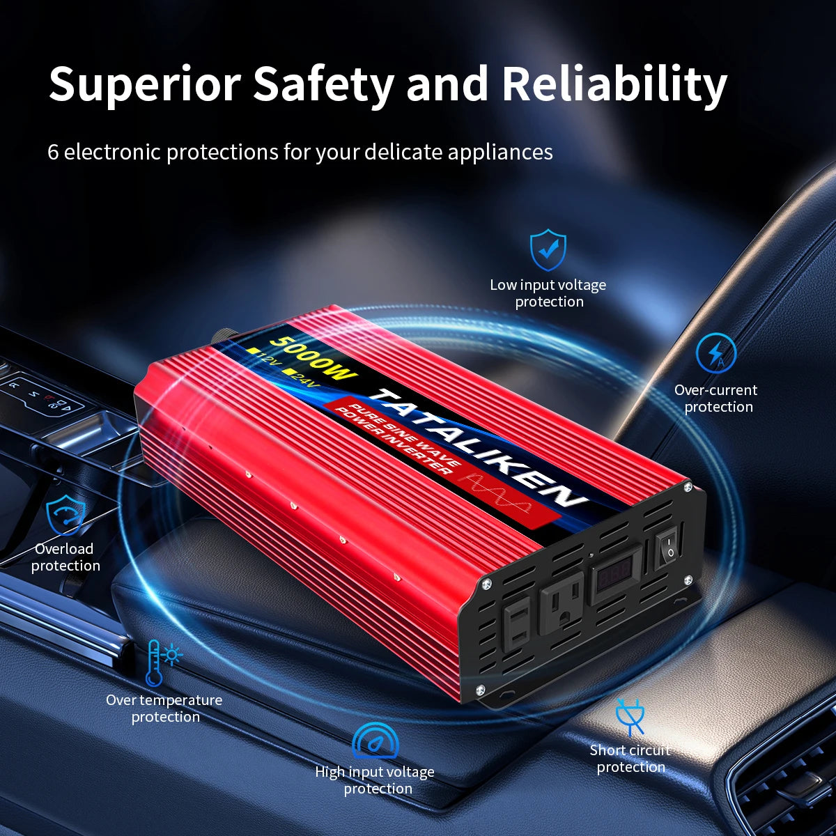TATALIKEN 12V to 110V Pure Sine Wave Car Inverter Power