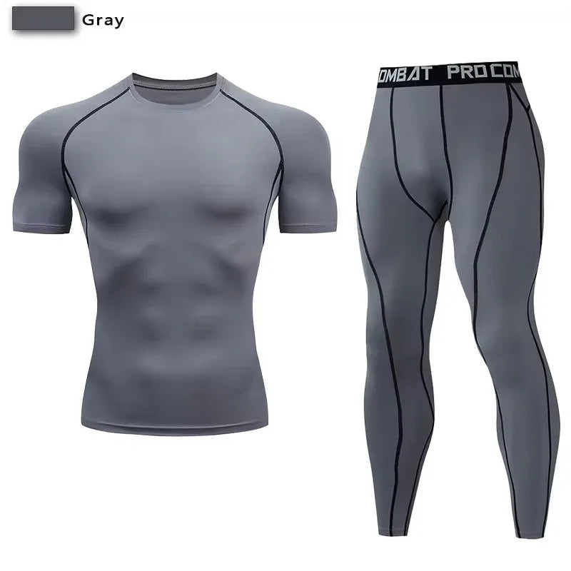 NONECN 2pc Men Compression Sportswear Set Elastic Training Yoga Tracksuit