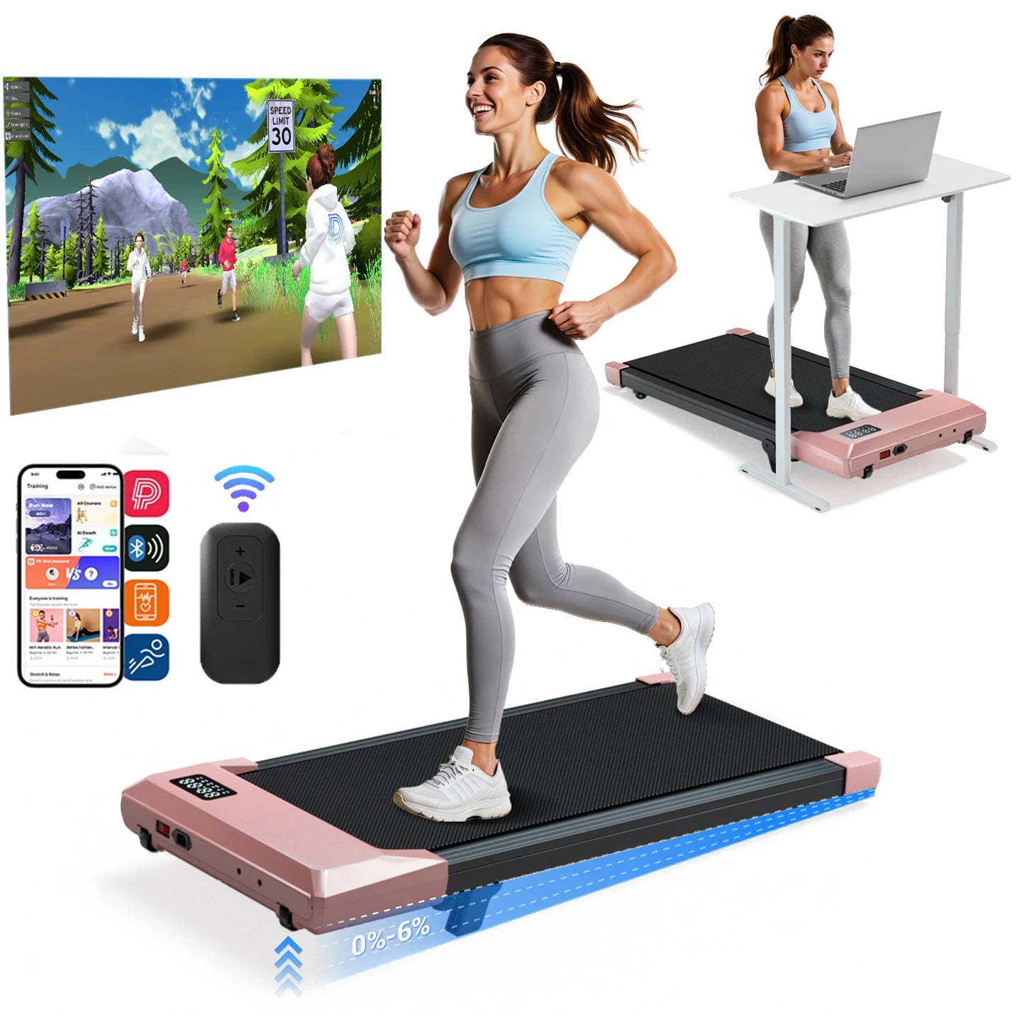Superun Under Desk Treadmill 2.5 HP Quiet Walking Pad Display